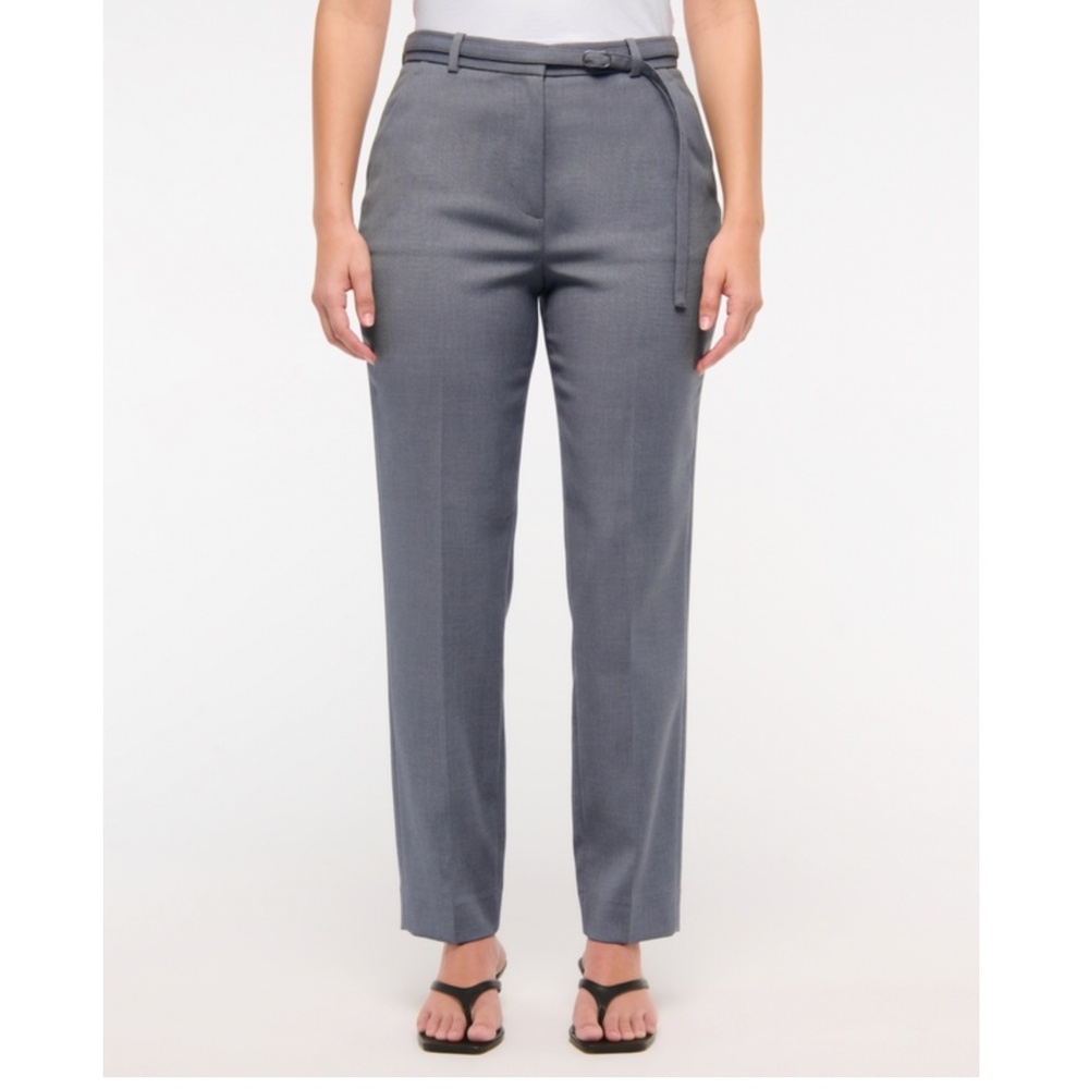 NWT Abercrombie & Fitch Gray High Rise Belted Ankle Straight Pant Size 34 Short